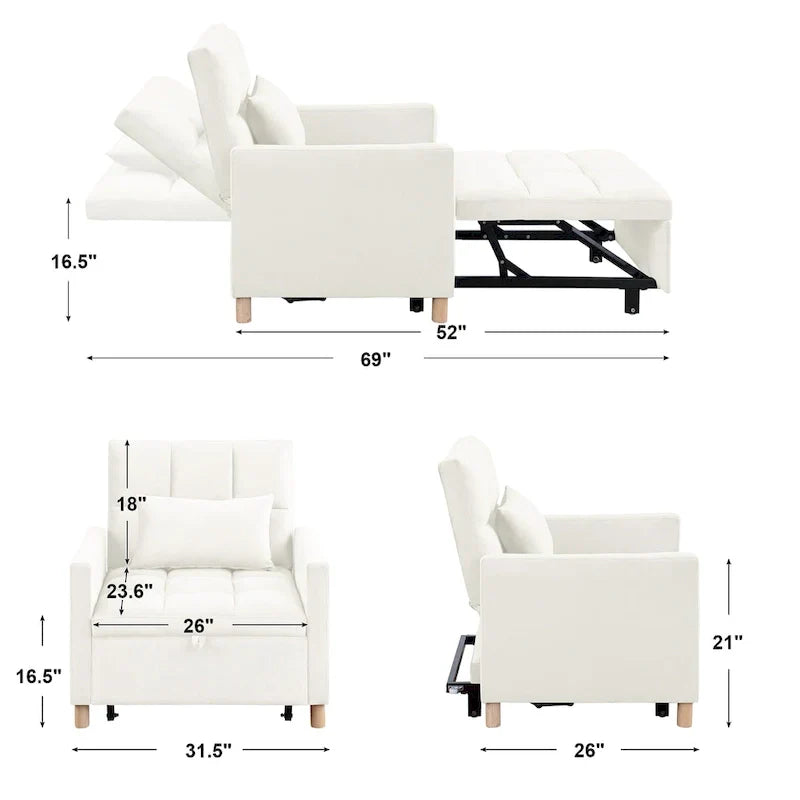 Divano letto 3 in 1 convertibile, poltrona e lettino, nero