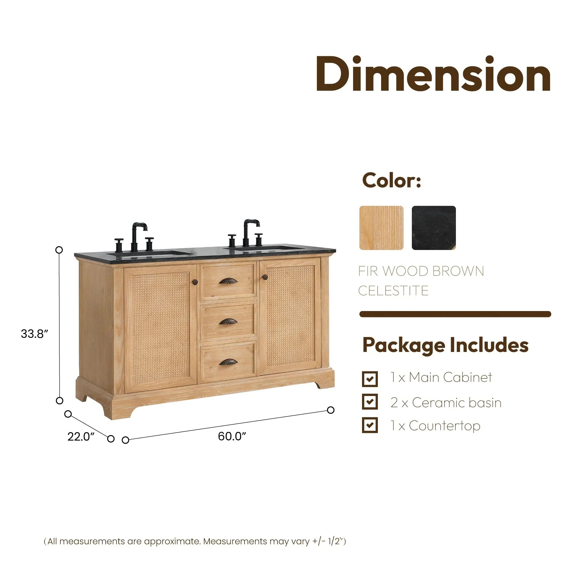 Mobile bagno Hervas con top in marmo naturale senza specchio