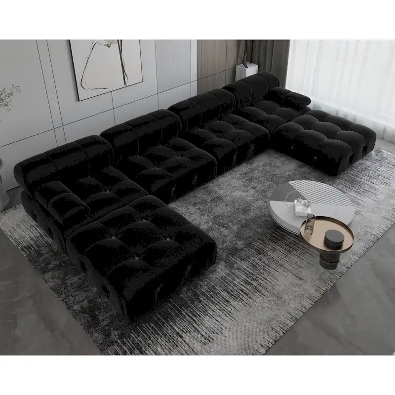 Divano componibile modulare nero in velluto
