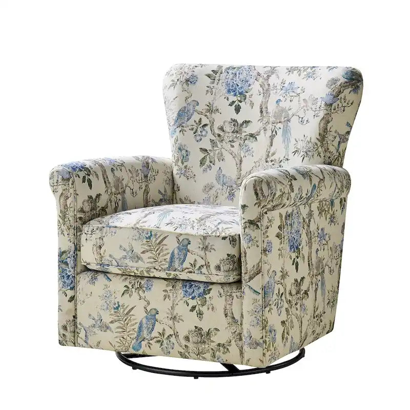 Poltrona girevole a dondolo Georg Comfortable Floral Fabric con braccioli arrotolati di HULALA HOME