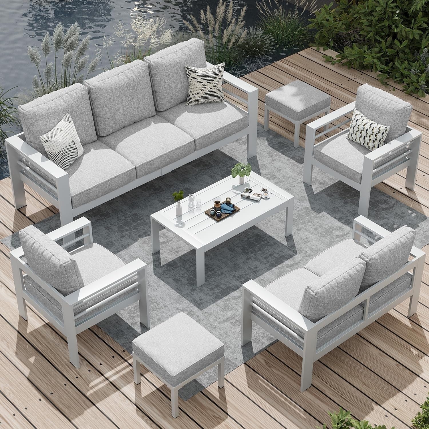 AECOJOY Set di mobili da giardino a 7 pezzi in alluminio Set da conversazione per esterni