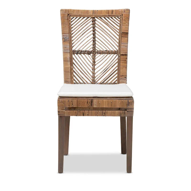 Sedia da pranzo Laluna bohémien moderna in rattan/legno di mogano con cuscino